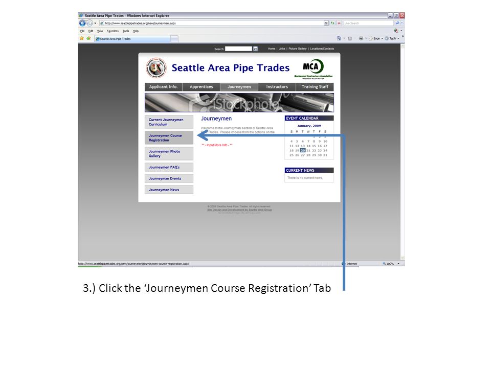 3.) Click the ‘Journeymen Course Registration’ Tab