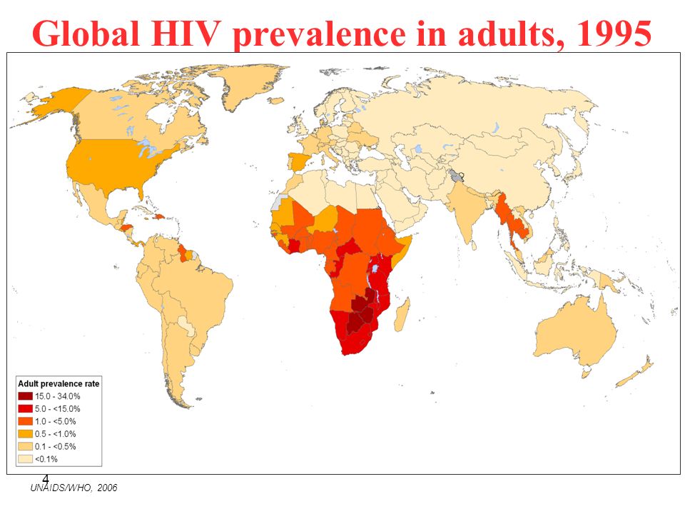 4 Global HIV prevalence in adults, 1995 UNAIDS/WHO, 2006