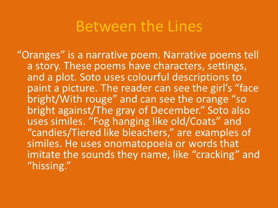 summary of oranges by gary soto