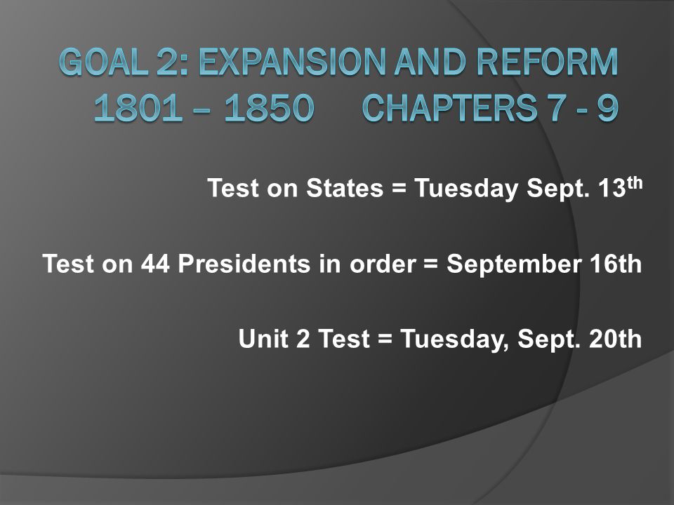 Test on States = Tuesday Sept.