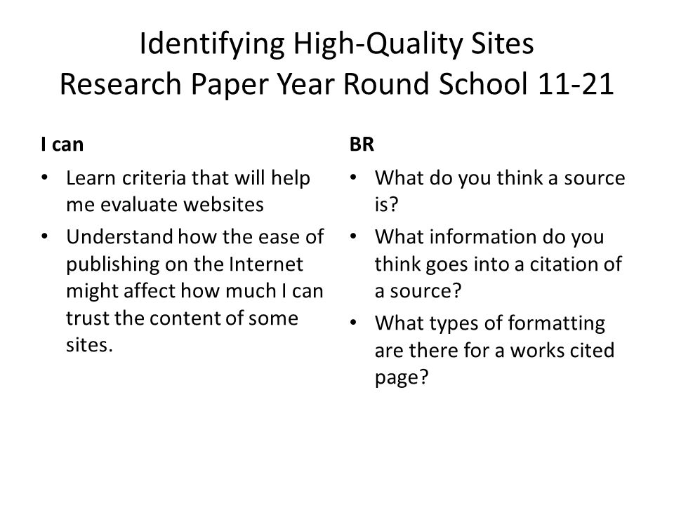 Evaluating websites for research papers