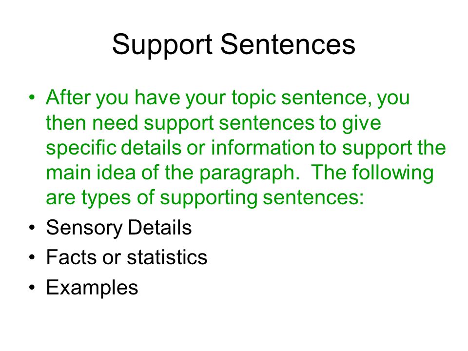 Topic sentence supporting sentences. Supporting sentences. Types of supporting sentences. Topic and supporting sentences. Providing supporting sentences.