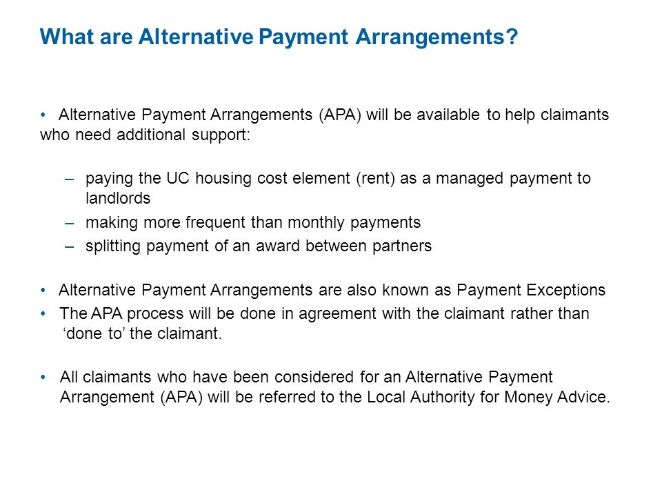What are Alternative Payment Arrangements.