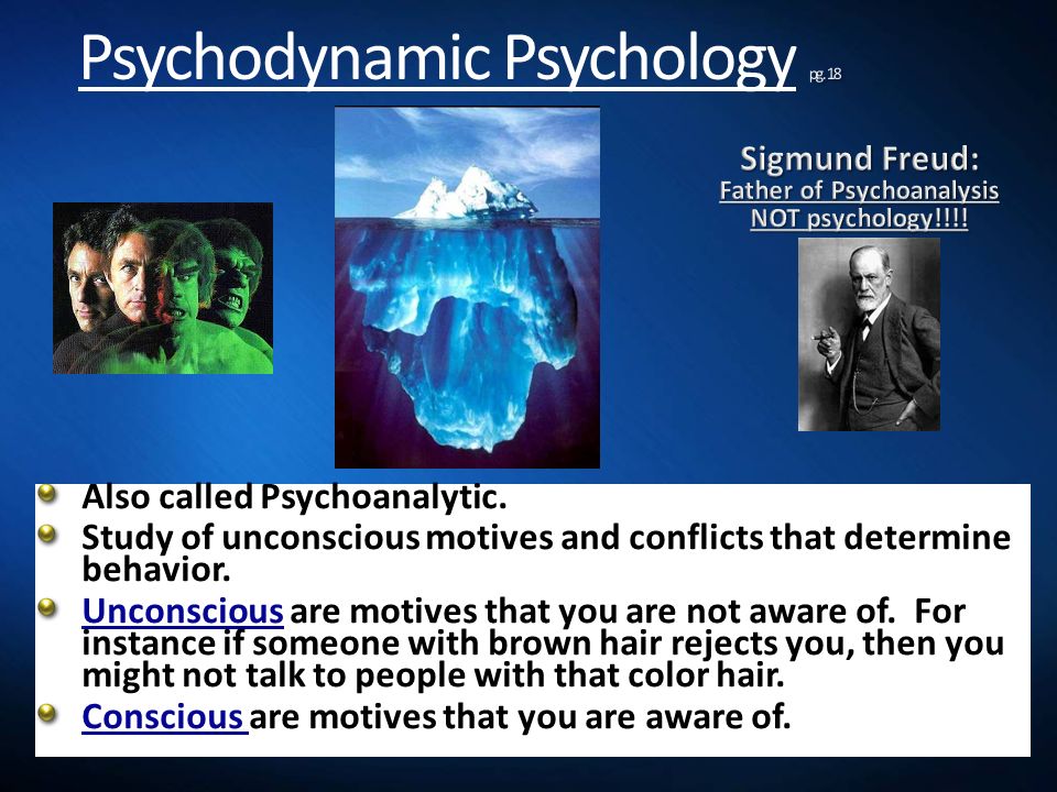 pg. 18 Psychodynamic Psychology pg. 18 Also called Psychoanalytic.