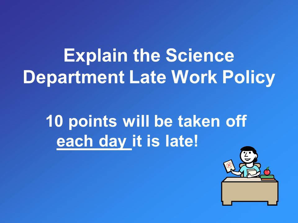 10 points will be taken off each day it is late!