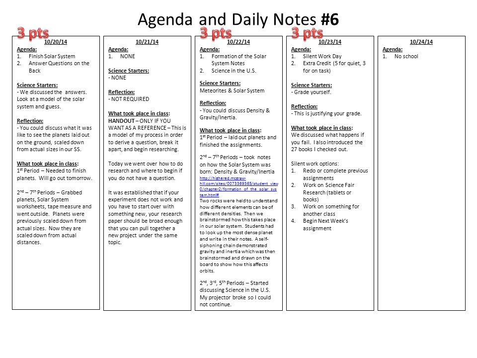 Agenda And Daily Notes 6 102014 Agenda 1finish Solar