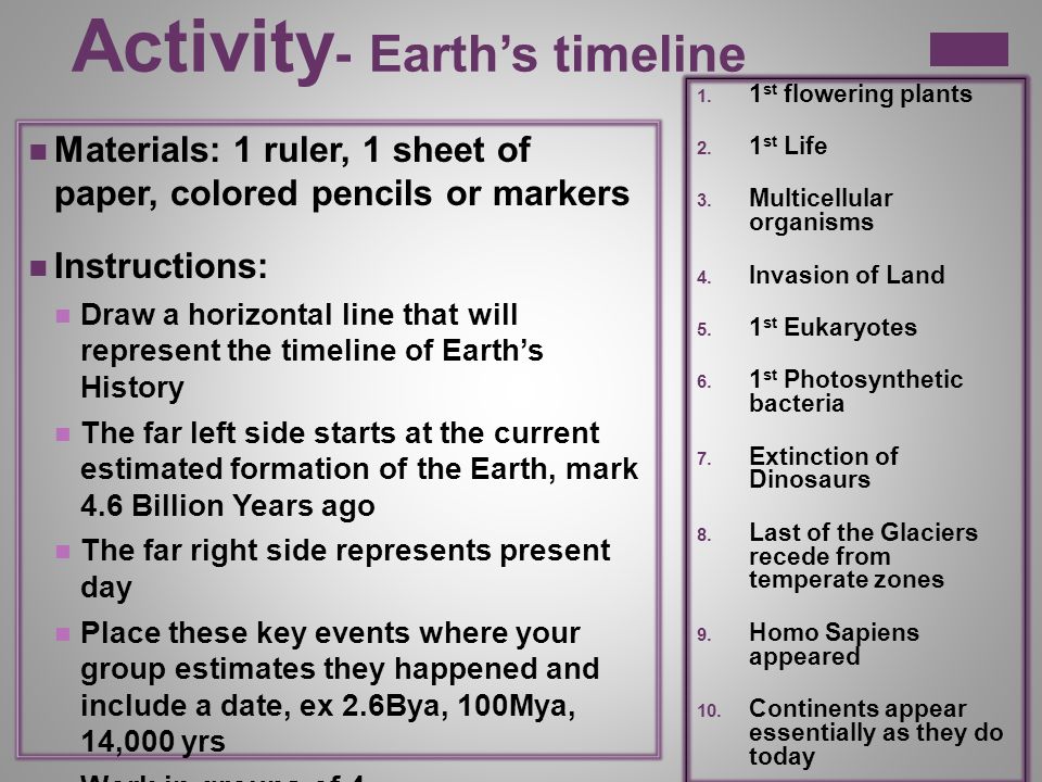 Chapter 14 Section 2 Activity Earth S Timeline Materials