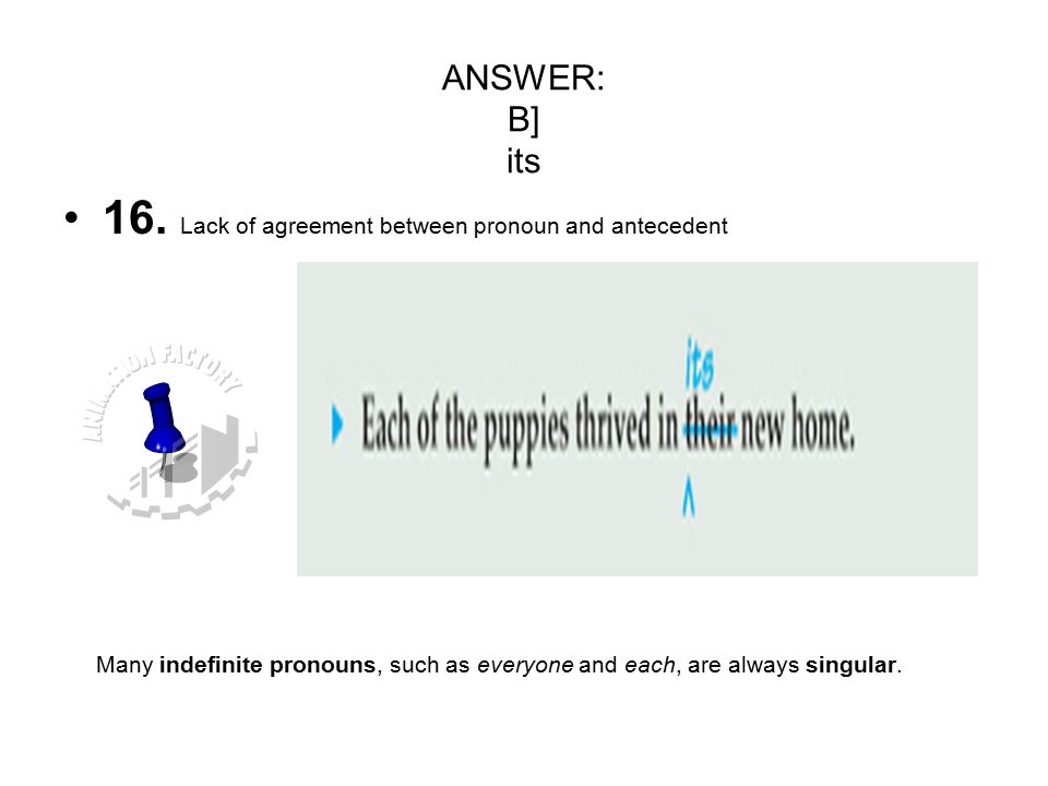 ANSWER: B] its 16.