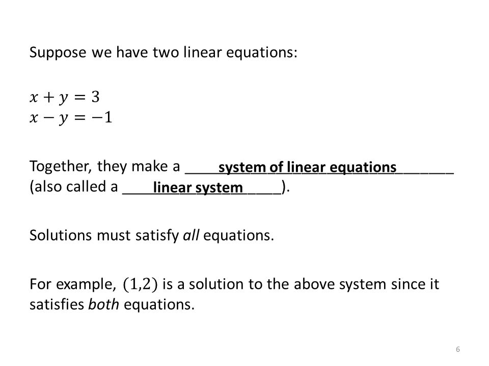 6 system of linear equations linear system