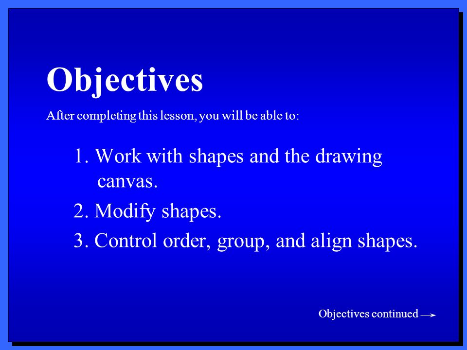 Objectives 1. Work with shapes and the drawing canvas.
