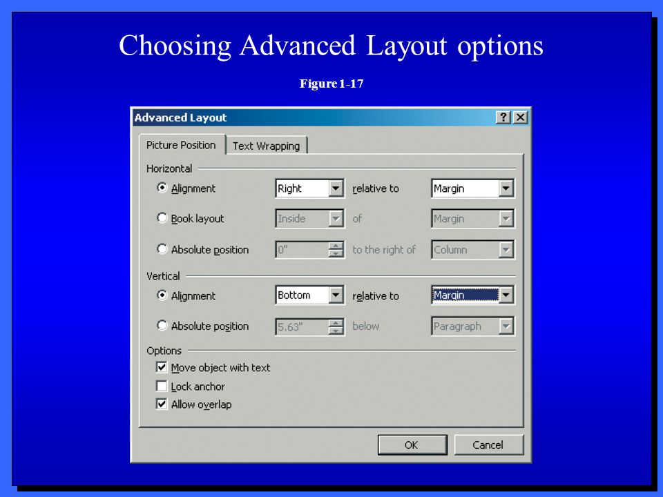 Choosing Advanced Layout options Figure 1-17