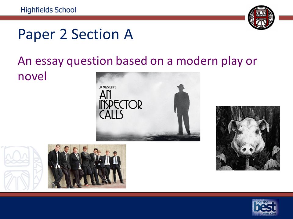 Paper 2 Section A An essay question based on a modern play or novel