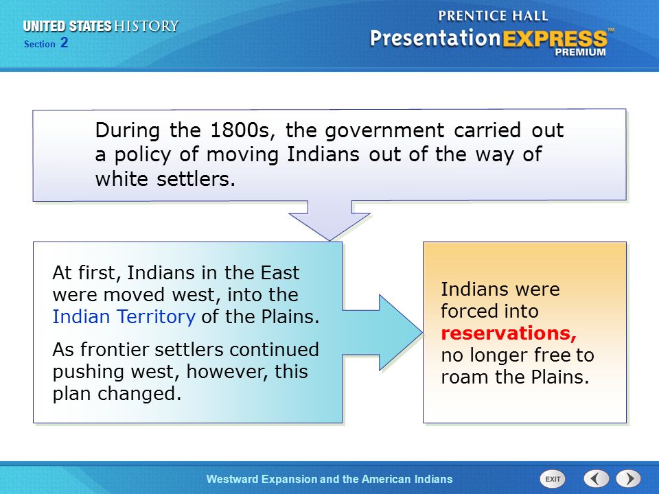Chapter 25 Section 1 The Cold War BeginsWestward Expansion and the American Indians Section 2 During the 1800s, the government carried out a policy of moving Indians out of the way of white settlers.