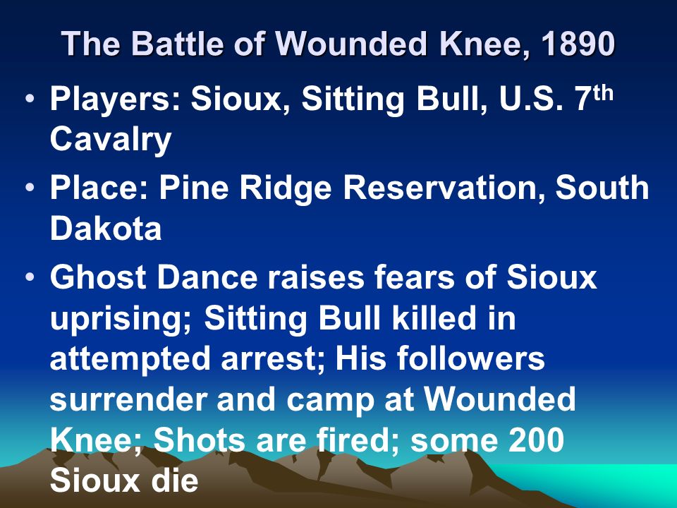The Battle of Wounded Knee, 1890 Players: Sioux, Sitting Bull, U.S.