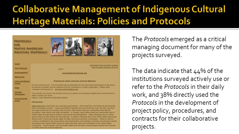 The Protocols emerged as a critical managing document for many of the projects surveyed.