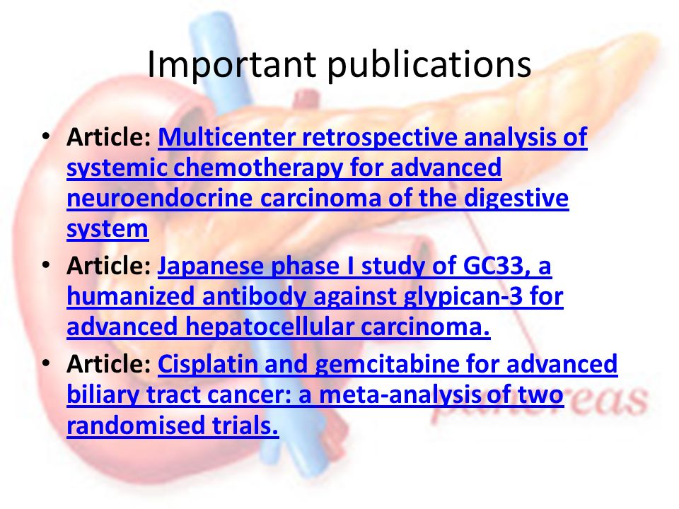 Important publications Article: Multicenter retrospective analysis of systemic chemotherapy for advanced neuroendocrine carcinoma of the digestive systemMulticenter retrospective analysis of systemic chemotherapy for advanced neuroendocrine carcinoma of the digestive system Article: Japanese phase I study of GC33, a humanized antibody against glypican-3 for advanced hepatocellular carcinoma.Japanese phase I study of GC33, a humanized antibody against glypican-3 for advanced hepatocellular carcinoma.