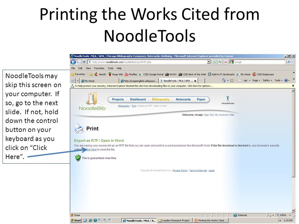 Printing The Works Cited From NoodleTools Bibliography Page