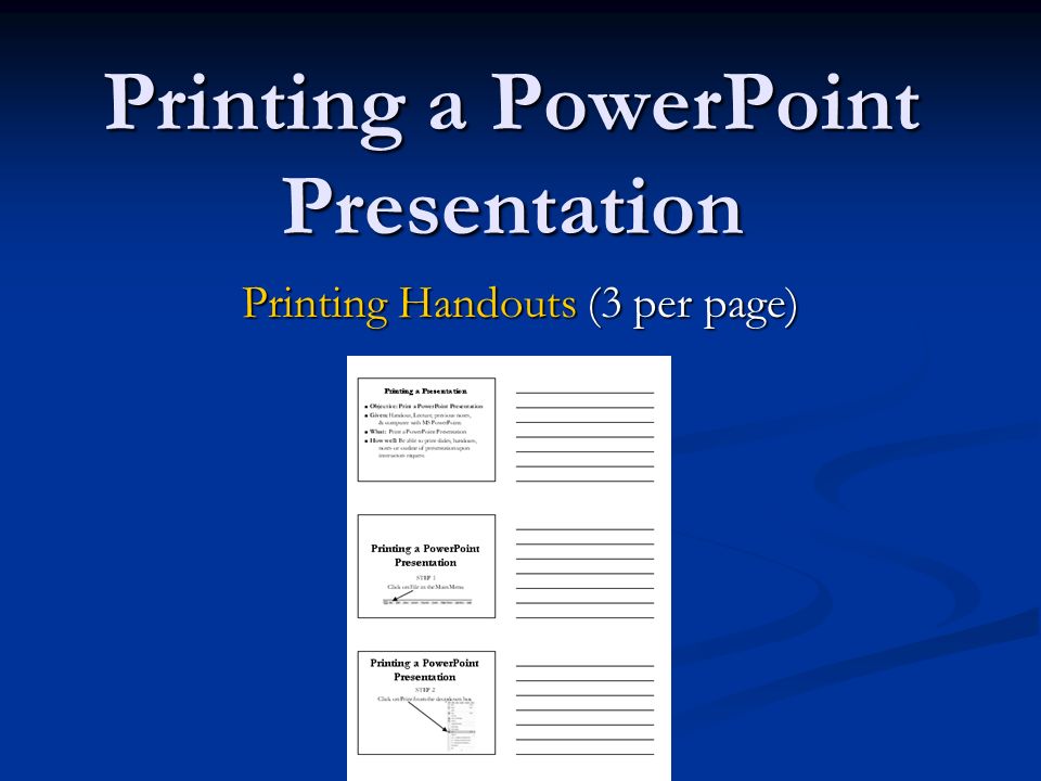 Printing a PowerPoint Presentation Printing Handouts (3 per page)