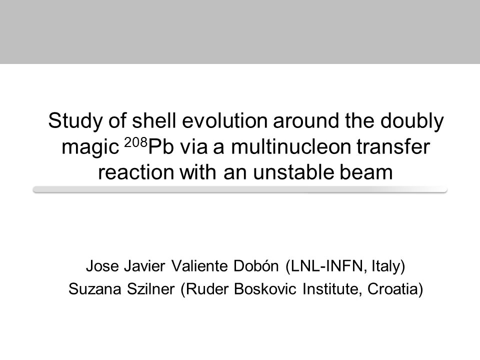 Study of shell evolution around the doubly magic 208 Pb via a multinucleon transfer reaction with an unstable beam Jose Javier Valiente Dobón (LNL-INFN, Italy) Suzana Szilner (Ruder Boskovic Institute, Croatia)