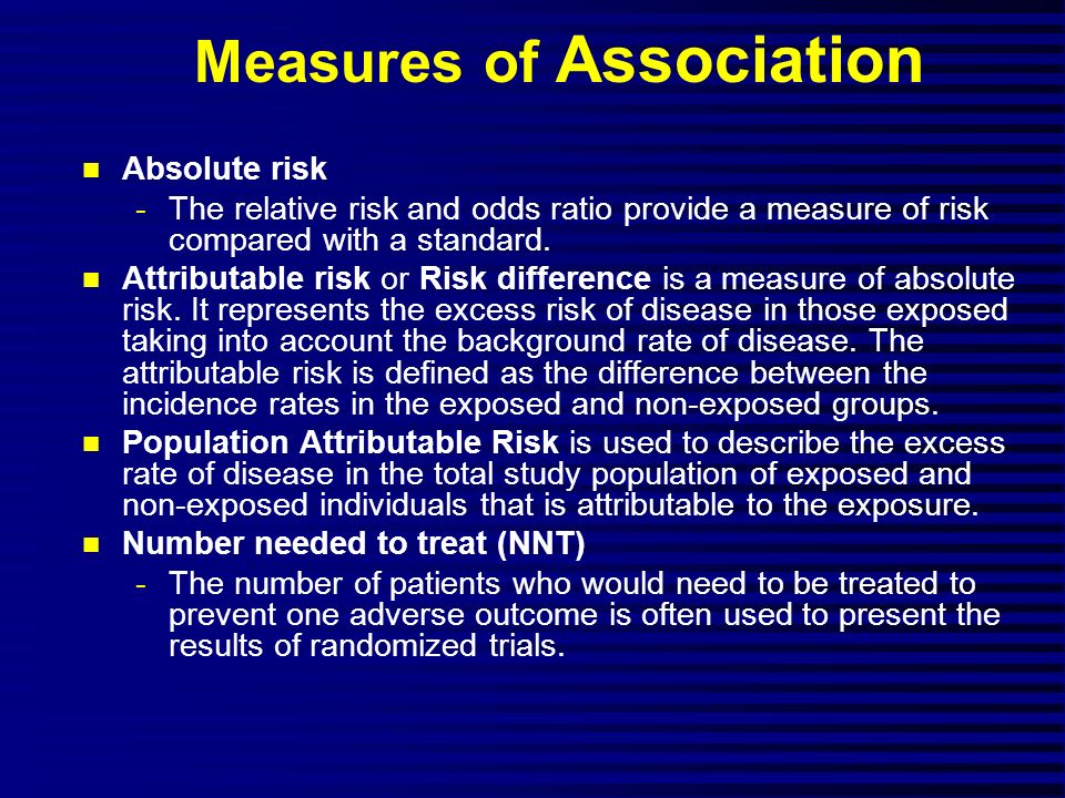 Dynamic Lines Measures Of Association N Absolute Risk The Relative Risk And Odds Ratio Provide A Measure Of Risk Compared With A Standard N Attributable Ppt Download Dynamic Lines Measures Of Association N Absolute Risk The Relative Risk And Odds Ratio Provide A Measure Of Risk Compared With A Standard N Attributable Ppt Download