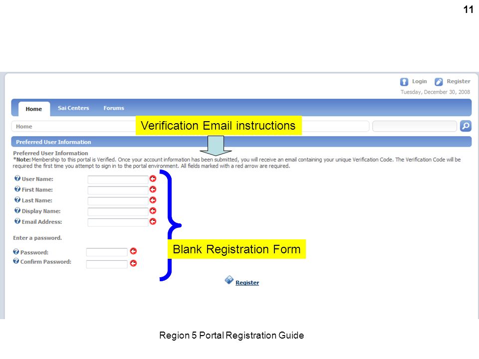Region 5 Portal Registration Guide 11 Blank Registration Form Verification  instructions Blank Registration Form