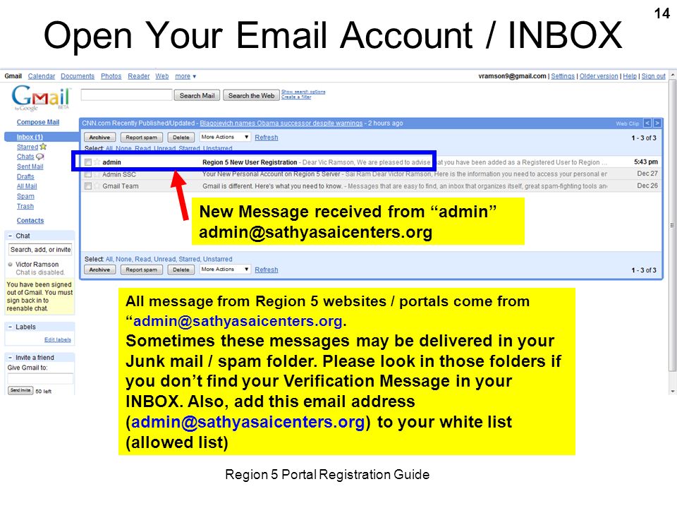 Region 5 Portal Registration Guide 14 New Message received from admin All message from Region 5 websites / portals come from