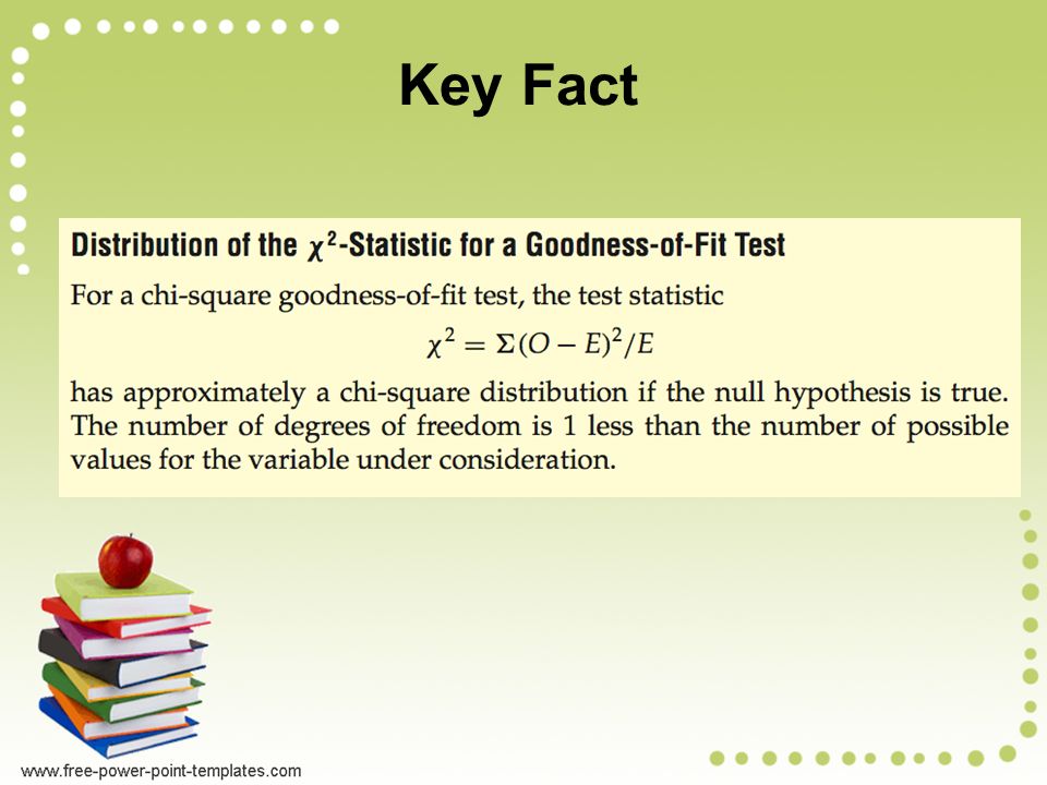 Solution Example c.If the null hypothesis is true, the observed and expected frequencies should be roughly equal, resulting in a small value of the test statistic,  (O − E) 2 /E.