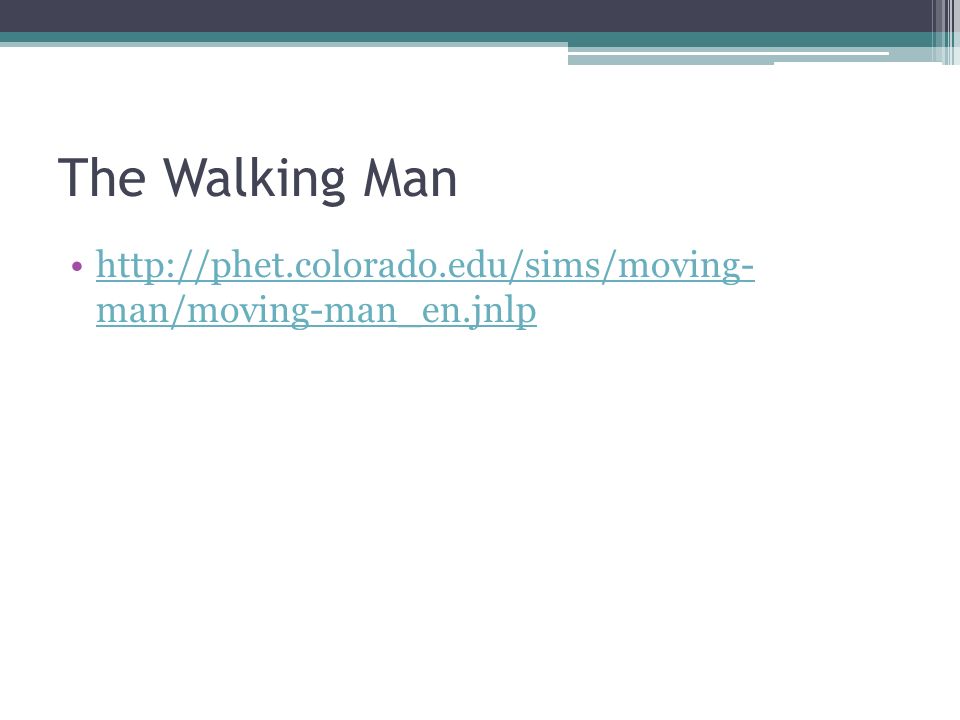 The Walking Man   man/moving-man_en.jnlphttp://phet.colorado.edu/sims/moving- man/moving-man_en.jnlp