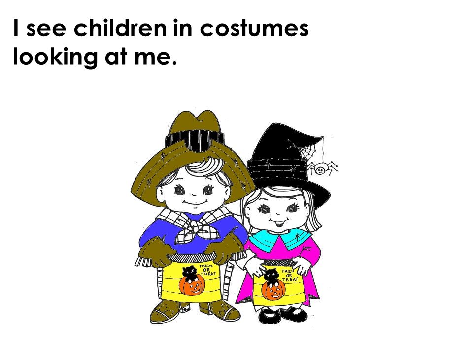 I see children in costumes looking at me.