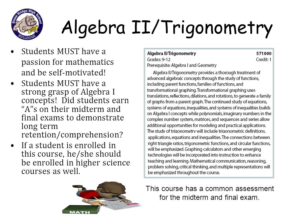 Algebra II/Trigonometry Students MUST have a passion for mathematics and be self-motivated.