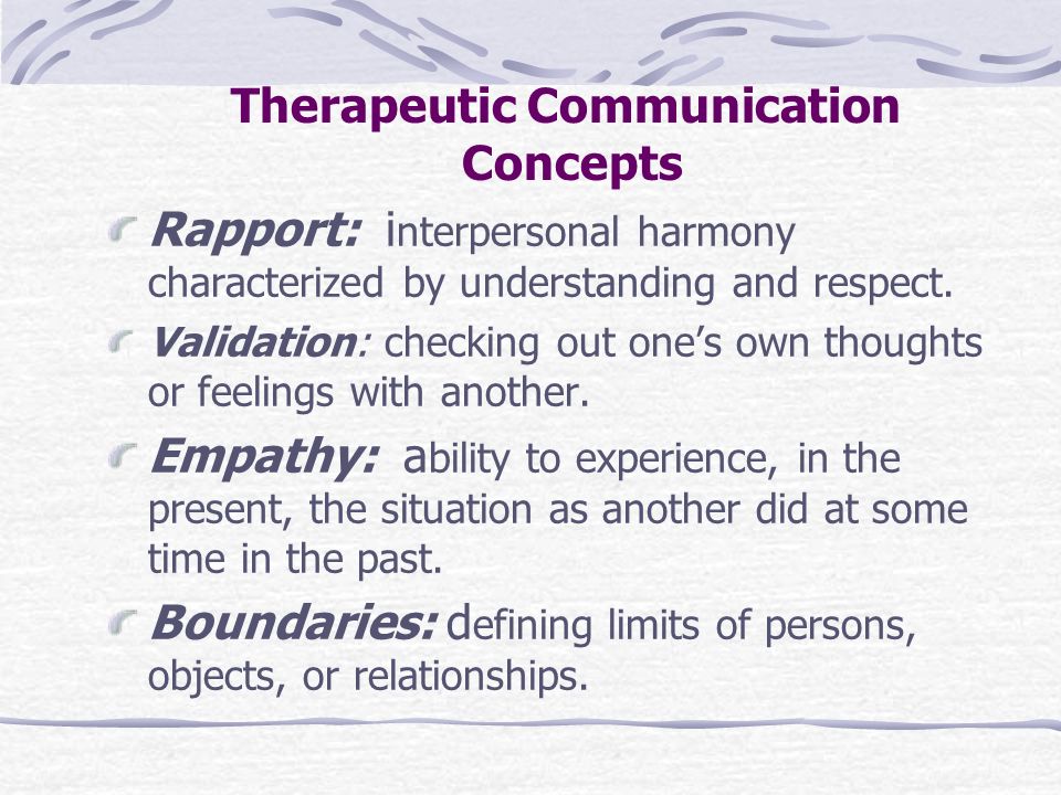 list the theoretical principles of effective therapeutic communication