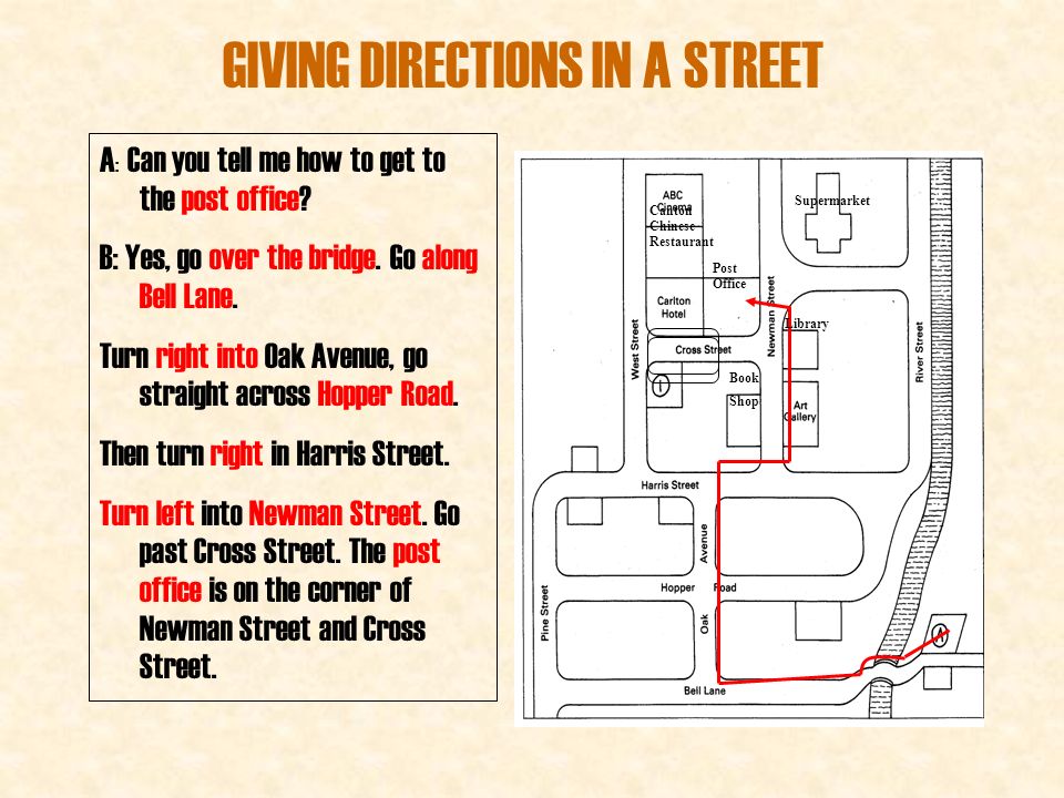 GIVING DIRECTIONS IN A STREET A : Can you tell me how to get to the post of...