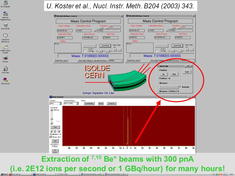 Extraction of 7,10 Be + beams with 300 pnA (i.e.