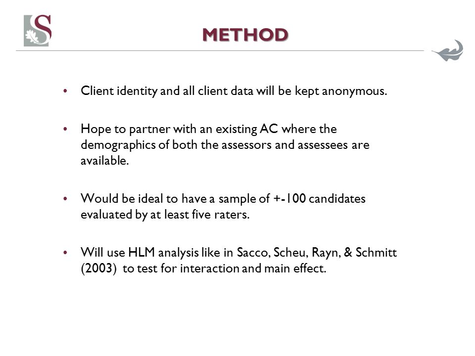 METHOD Client identity and all client data will be kept anonymous.