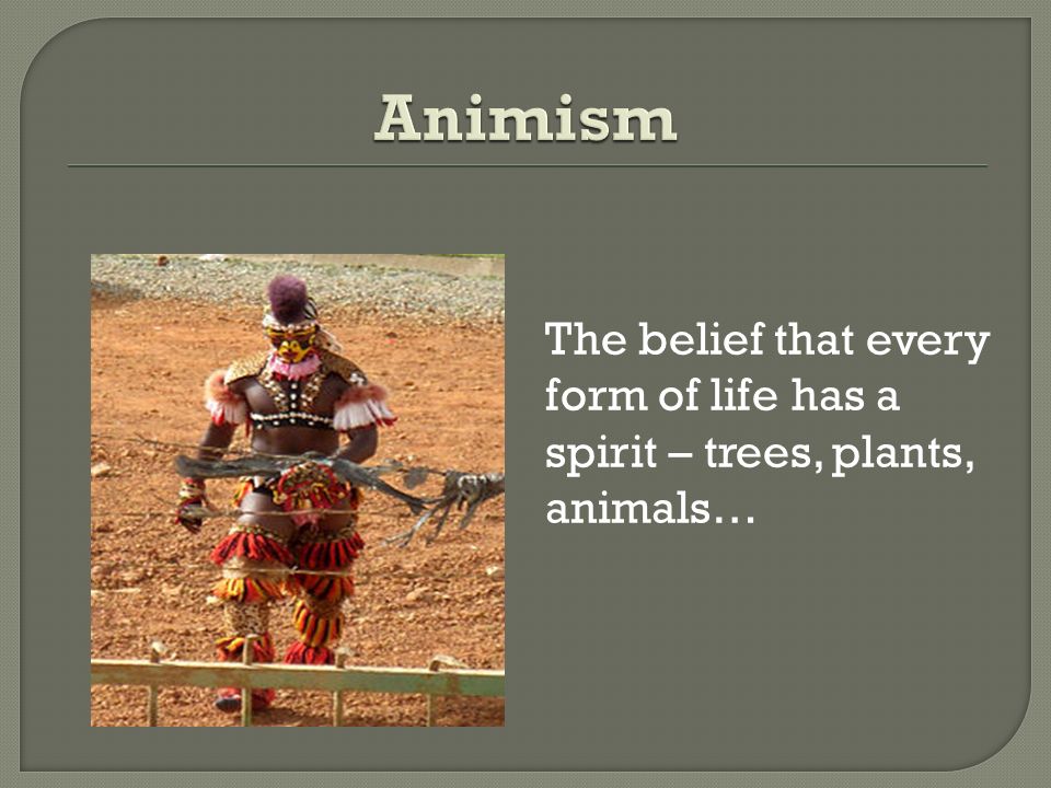 The belief that every form of life has a spirit – trees, plants, animals…