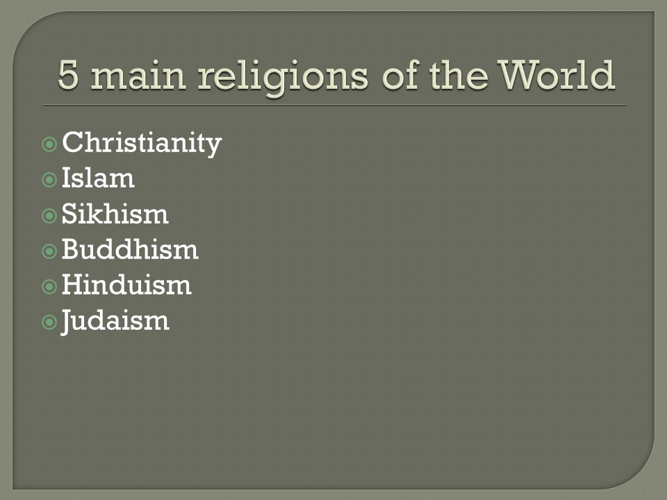  Christianity  Islam  Sikhism  Buddhism  Hinduism  Judaism