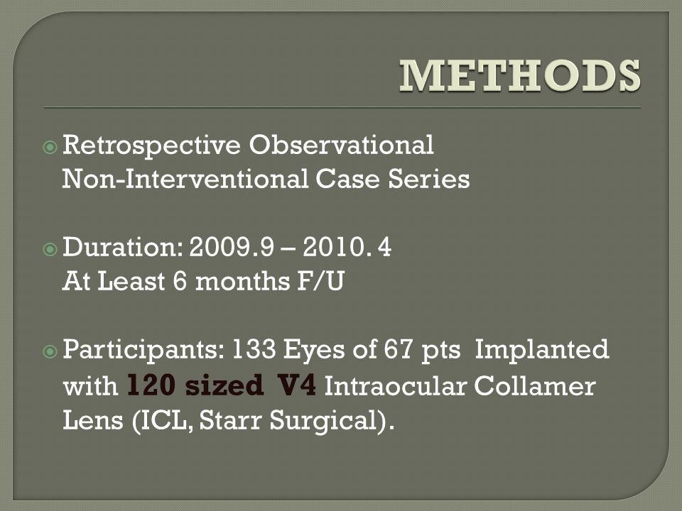  Retrospective Observational Non-Interventional Case Series  Duration: – 2010.