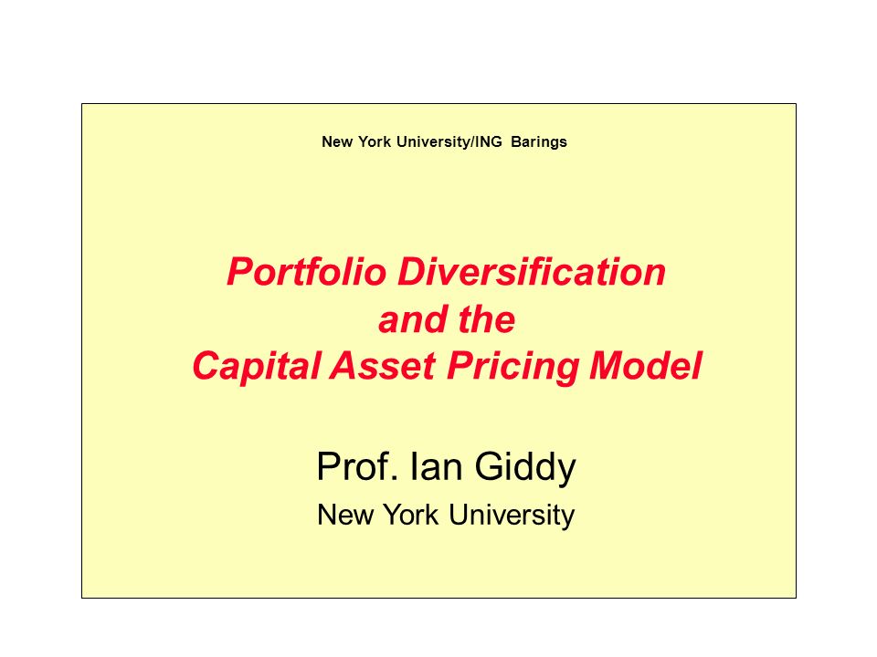 Portfolio Diversification and the Capital Asset Pricing Model Prof.