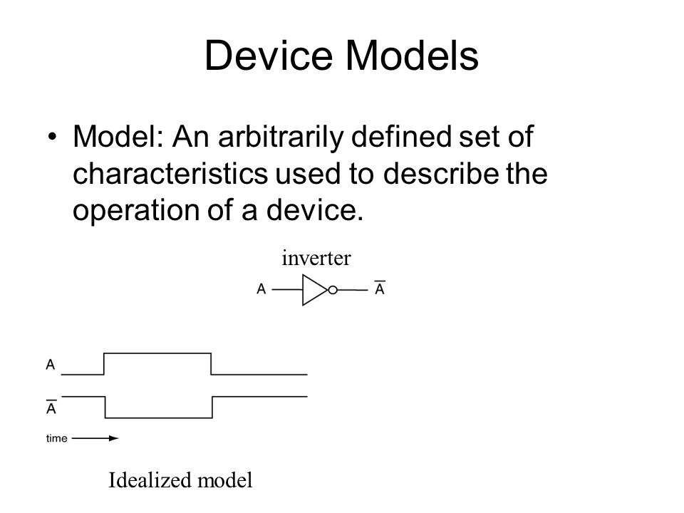 Device Models Model: An arbitrarily defined set of characteristics used to describe the operation of a device.