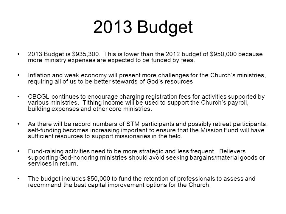 2013 Budget 2013 Budget is $935,300.