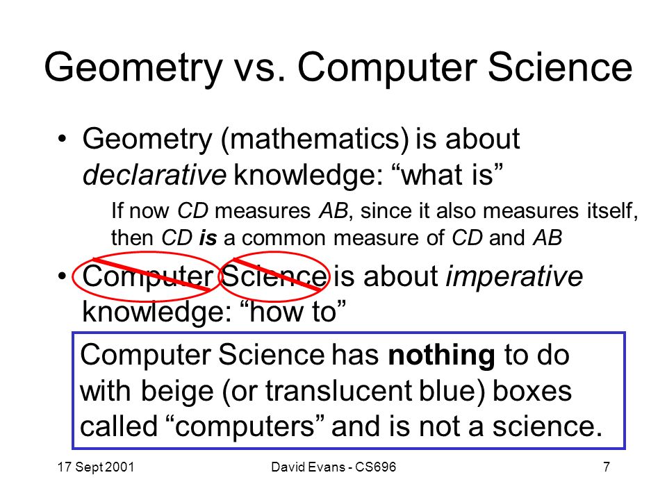 17 Sept 2001David Evans - CS6967 Geometry vs.