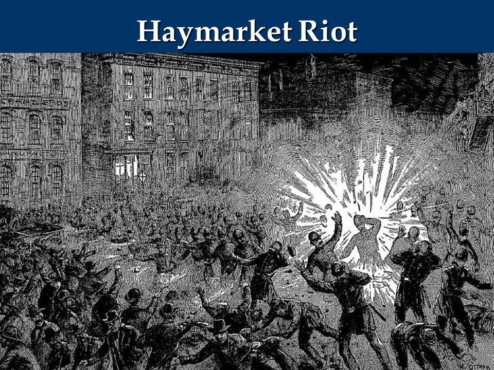 Haymarket Square Chicago (1886 ) Haymarket Square Chicago (1886 )CAUSES = workers from McCormick Harvesting Machine Company struck for an 8 hour day However, the Knights of Labor (union) did not support their actions.