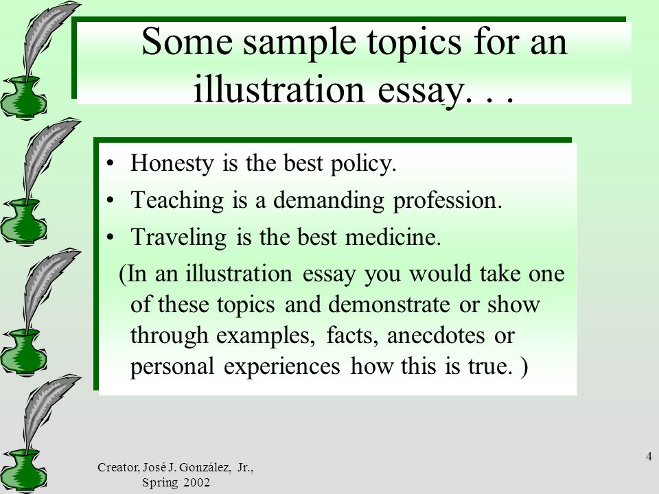 Sample Of Synthesis Essay Creator Jos J Gonzlez Jr Spring Some Sample Topics For An Essay In English Language also The Yellow Wallpaper Character Analysis Essay Creator Jos J Gonzlez Jr Spring Illustration Essay Give Me Compare And Contrast Essay Topics For High School