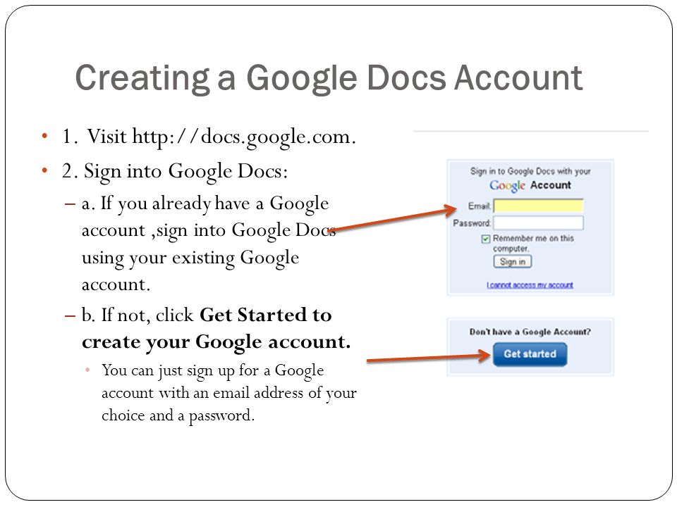 Creating a Google Docs Account 1. Visit.