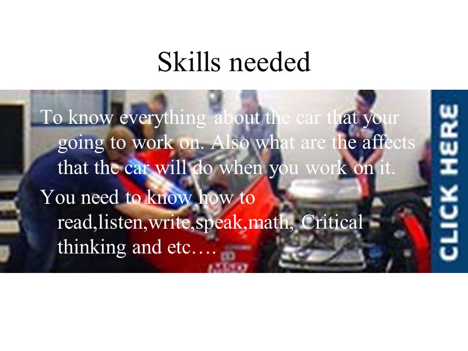 Dream Career My Plan Is To Learn About Engine Parts On Cars And Skills Needed To Know Everything About The Car That Your Going Work On