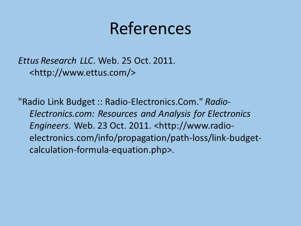 References Ettus Research LLC. Web. 25 Oct