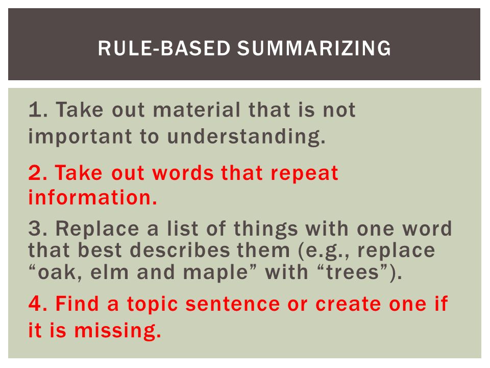 7 th grade science rule based summarizing what does it what does summarize mean