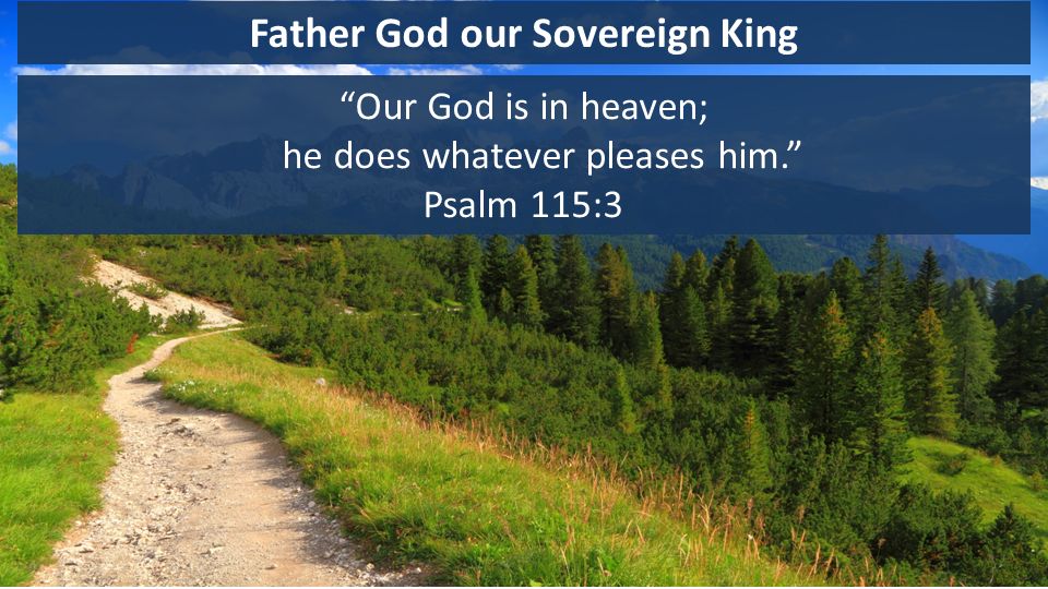 Father God our Sovereign King Our God is in heaven; he does whatever pleases him. Psalm 115:3