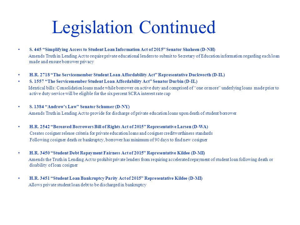 Proposed Congressional Legislation That Would Impact Private Student