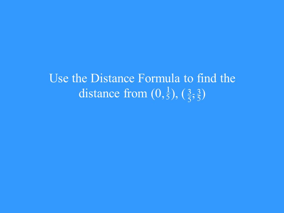 Use the Distance Formula to find the distance from (0, ), (, )
